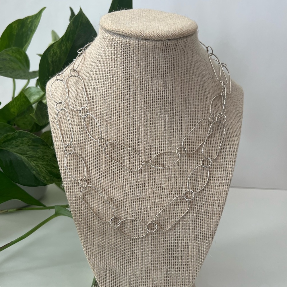 Rare Silpada ‘Lasting Impressions’ Sterling Silver Oval Link Long Necklace